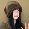 Touca de Tricô com Laço Estilo Coreano Retrô Liangfang para Mulheres, Aquecimento Outono/Inverno, Proteção contra Frio, Proteção para Orelhas, Chapéu Lenço para Cabeça