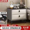 Mesita de noche de madera maciza y chapa de piedra, diseño moderno y minimalista, adecuada para apartamentos pequeños, con cajones para almacenamiento