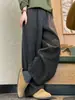 Pantalones de lana de pierna ancha en color gris oscuro para mujer, listos para enviar, otoño e invierno, de cintura alta, buena caída, pantalones casuales rectos holgados, estilo retro relajado