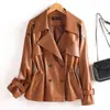 Chaqueta de Cuero con Lazo a la Cintura Estilo Otoño Nuevo Transfronteriza, Cuero Semi-Curtido Encapsulado al Agua, Chaqueta de Cuero Moderna y Versátil
