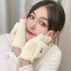 Guantes de invierno para mujer de medio dedo abatibles de lana cálidos anti-pilling linda chica de dibujos animados rojo en línea