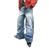 Comercio exterior lavado desgastado rotos pierna curva mujer americano suelto rectos versátiles pantalones caída pantalones pierna ancha jeans hombre