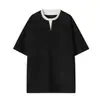 Camiseta de Verano para Pareja Estilo Retro Americano Pesada Falsa de Dos Piezas Manga Corta Bloques de Color Marca de Moda Camiseta de Manga Corta con Cuello Redondo para Hombre