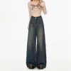 Jeans de Tiro Alto de Pierna Ancha para Mujer, Tendencia Nueva Temporada Primavera y Otoño, Pantalones Rectos Sueltos Drapeados Retro para Mujer, Tallas Pequeñas, Primavera y Otoño
