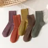 [Algodón por dentro y por fuera] Calcetines de doble puntada Liaoyuan, calcetines de algodón finos para mujer a rayas y de color liso, engrosados, de media pantorrilla, al por mayor