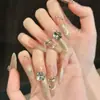 Yihe Original [Lazo Mar Estelar] Lujo Ligero Gato Sonriente Ojo de Gato Zirconia Brillante Diamante Triturado Uñas Portátiles Hechas a Mano
