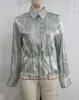ZA Ropa de Mujer de Comercio Exterior Transfronterizo Europa AliExpress Venta Caliente Camisa Temperamental con Efecto Metálico que Ceñe la Cintura