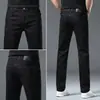 Jeans Preto Cropped de Alta Qualidade para Homens, Ultra-Fino de Verão, Macio, Respirável, Moderno, Versátil, Calça Reta Slim