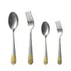 Talheres de Aço Inoxidável Coroa Garfo Colher Garfo de Comida Ocidental com Relevo Banhado a Ouro Conjunto de Talheres Faca Garfo Colher Faca e Garfo de Bife para Hotel Atacado
