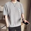 Camiseta Masculina de Manga Curta Waffle Moda Marca Verão Nova Moda Solta Gola Redonda Meia-manga Camiseta Casual Fina