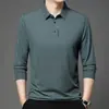 Camisa polo masculina de manga comprida para primavera e outono, top casual simples masculino, camiseta básica justa para homens
