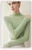 Suéter de punto 100% cachemir de primera línea listo para usar, cuello semi-alto, acanalado, top otoño/invierno, tejido, para mujer, color liso, elegante, simple, jersey