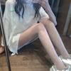 Meias de Seda Femininas Primavera e Verão Finas Doce Laço Branco Leite Meia-calça Lolita Ponto Ondulado Redondo JK Seda Preta