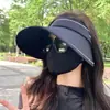 Sombrero de protección solar para mujer con ala ancha, seda de hielo, sombrero de sol de verano con parte superior abierta, protección UV, adelgazante de rostro, cubre rostro, sombrero de sol fresco