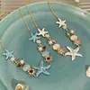 Collar de Estrella de Mar y Concha Azul de Verano para Mujer, Estilo Vacacional Junto al Mar, Accesorio para Sesión de Fotos, Cadena para Clavícula Ligera y Lujosa Atmosférica