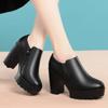Una generación de zapatos de madre de primavera y otoño, zapatos de tacón alto cómodos de suela suave de cuero suave, plataforma impermeable, zapatos de tacón grueso para mujer de mediana edad