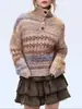Chaqueta suéter de cuello alto a rayas de colores transfronteriza europea y americana para mujer, nuevo suéter de punto brillante estilo coreano para otoño e invierno