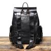Mochila masculina de couro legítimo retrô europeia e americana, mochila de couro bovino de alta capacidade, mochila de viagem com cordão