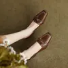 Primer Encuentro Temporada Brisa Nocturna Suave Zapatos de Tacón Alto Slip-On Cuadrados Retro con Lazo Grueso Mocasines para Mujer