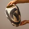 Conjunto de três vasos de cerâmica retrô com pinceladas feitas à mão, vaso de flores de cerâmica grossa estilo Wabi-Sabi, padrão artístico de pinceladas, ornamento para arranjo floral