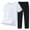 Traje Deportivo Casual de Seda de Hielo para Hombre Verano Conjunto de Dos Piezas para Hombre Pantalones Largos Camiseta de Manga Corta Traje Deportivo para Hombre