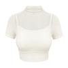 Roupa de Yoga Feminina de Verão Novo Estilo Transfronteiriço Camiseta de Manga Curta Falsa Duas Peças com Bojo Fixo em Mesh Top Esportivo para Fitness