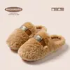Chinelos de Algodão TPR Coelho Rogue Femininos para Casa Uso Externo Novo Outono Inverno Sapatos Preguiçosos para Gestantes Pós-parto Antiderrapantes Chinelos Peludos