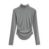 Otoño e Invierno 2023 Nueva camiseta de manga larga ajustada de cintura plisada de vellón cepillado para mujer 2023 pura cuello alto ajustada ropa interior