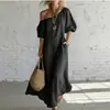 Vestido Largo de Mujer Estilo Vacaciones Transfronterizo Popular en Europa y América 2026 Hombros Descubiertos Mangas Abullonadas de Algodón Nube Holgado Entallado Acampanado