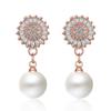 Temperamento dulce versión coreana de aretes de copo de nieve aretes de perla de circonita fabricantes de joyería de moda venta al por mayor