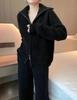 Estilo Nuevo Otoño e Invierno 100% Lana Cuello Polo Cremallera Cárdigan para Mujer Holgado Perezoso Moda Solapa Suéter de Punto Chaqueta