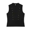 Comercio exterior transfronterizo ropa de mujer europea y americana 2026 verano vintage chaleco de punto con cuello alto y doble hilera de hebillas metálicas