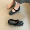 Primeiro Encontro Temporada Aumento Sapatos Mary Jane Estampa de Bolinhas Camélia Outono Novo Bico Quadrado Solado Macio Estilo Retrô Sapatilhas