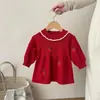 Nuevo Vestido de Otoño e Invierno para Niña con Bordado de Fresas, Cuello de Muñeca, Vestido de Princesa Tejido, Dulce Vestido para Niña de un Año