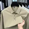 Camiseta de manga larga de alta gama para hombre, primavera/otoño 2026, cuello camisero, polo de retazos, color liso, top versátil estampado