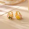 Pendientes de Cesta de Flores de Esmalte Colorido Más Vendidos en Douyin Frescos Dulces de Alta Gama Modernos Ear Cuff de Verano Dopamina