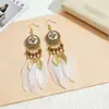 Pendientes Bohemios de Plumas Transfronterizos, Exquisitos Accesorios Florales Estilo Vacacional, Pendientes Largos con Borlas Estilo Étnico Retro