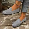 Nuevos zapatos planos de punto volador de estilo europeo y americano para mujer 2026, sin cordones, calados, transpirables, zapatos casuales
