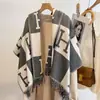 Lenço de Cashmere com Letra H para Comércio Exterior Transfronteiriço Feminino Temporada de Inverno Novo Longo Jacquard Espessado Cachecol Xale Dupla Face