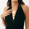 Colar com Pingente de Ferro Texturizado Moda Exagerada Transfronteiriça Europeia e Americana Corrente em Forma de Y Brilhante Metal Colar para Clavícula