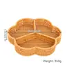 Bandeja de Doces de Rattan Sintético com Três Compartimentos, Cesta de Armazenamento Trançada para Nozes e Petiscos de Mesa de Centro de Sala de Estar, Prato Doméstico com Nove Compartimentos para Petiscos