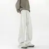 Pantalones Deportivos Casuales Largos de Pierna Ancha Versátiles, Estilo Americano, Empalme Diagonal, Hoja Curva, Otoño, Pesados, Anti-Pilling, Caída Suave, para Hombre