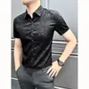 Camisa masculina floral de manga curta, corte solto para pais de meia-idade e idosos, nova camisa de cetim para homens verão 2026
