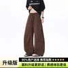 Calça masculina xadrez estilo retrô americano de perna larga, calça casual fina de verão, solta, reta, calça xadrez masculina da moda slim-fit