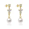 Pendientes de Perla Sencillos y Versátiles para Mujer, Pendientes Colgantes de Cobre Chapado en Oro Real de Alta Gama Franceses, Pendientes para el Trabajo para Mujer
