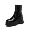 Botas Femininas Novas Outono/Inverno 2026 Bico Quadrado Salto Bloco Plataforma Botas Curtas Emagrecedoras Cor Sólida Zíper Lateral Botas da Moda Comércio Exterior