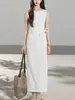 Vestido Elegante e Estiloso de Algodão e Linho com Amarração na Cintura para Mulheres, Versátil para o Trabalho e Uso Casual
