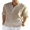 Camisa Casual de Algodón Puro para Hombre 2023 Color Sólido Manga Larga Holgada Cuello Alto Camisa Moderna en Stock
