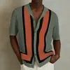 Comércio Exterior Transfronteiriço Roupas Masculinas Verão Novo Listrado Tricô em Contraste Gola Polo Manga Curta Recortada Sy0128