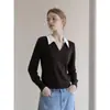 Otoño 2026 Nuevo Top Casual Estilo Perezoso Old Money Cuello de Camisa Ajustado Suave Manga Larga Suéter de Punto Ropa de Otoño para Mujer